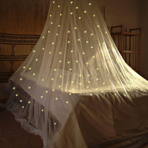 Bed Canopy Mesh Netting with Fluorescent Stars for Girls Kids Glow in Dark Hanging Bed Dome Canopy Crib Tent Easy Installation Mosquito Net for Si...