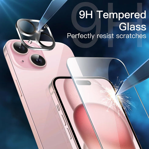 JETech 5 in 1 Case for iPhone 15 6.1-Inch with 2-Pack Each Tempered Glass Screen Protector and Camera Lens Protector, Non-Yellowing Shockproof Bum...