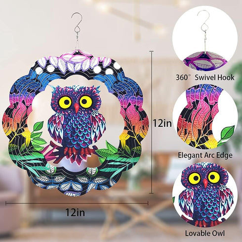 Owl Wind Spinner,Yard Art Garden Decor Owl Wind Spinners Outdoor Metal 3D Kinetic Sculptures Stainless Steel Wind Spinners Outdoor Indoor Clearanc...