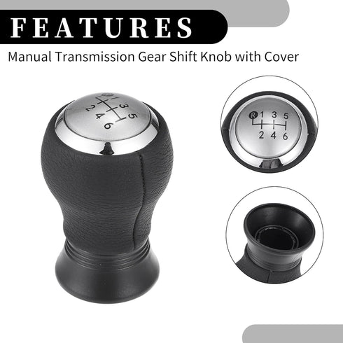 6 Speed Manual Gear Shifter Knob - Car Gearbox Stick Shifter Lever Knob - for Toyota Yaris 2005-2010 Plastic Faux Leather Black Silver Tone - 1 Pc...