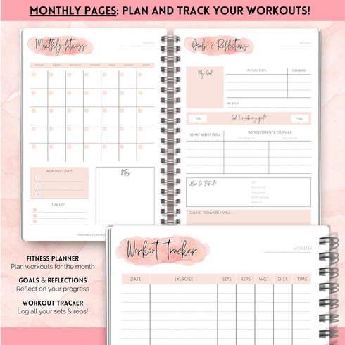 3 Month Fitness & Workout Planner for Women | Gym Journal, Weight Loss Tracker, Meal Planner, Self Care Habit Tracker - A5 Pink Watercolor...
