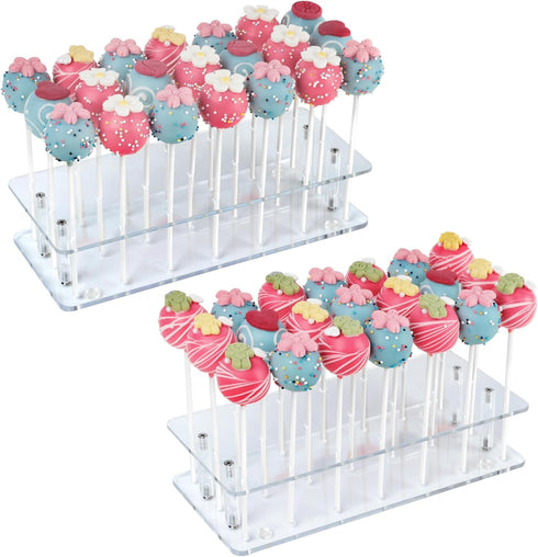 ANDGOO 2-Pack Cake Pop Stand, 21 Holes Lollipop Holder Clear Acrylic Cake Pop Display Stand for Weddings Birthday Parties Candy Decorative Graduat...