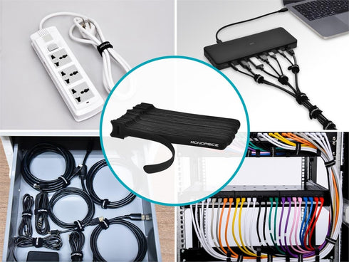 Monoprice Hook & Loop Fastening Cable Ties 6inch, 100pcs/Pack - Black...