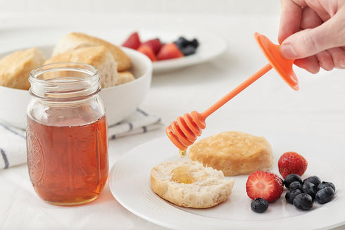 Jarware Honey Dipper Lid for Regular Mouth Mason Jars, Orange, 16-Ounce...