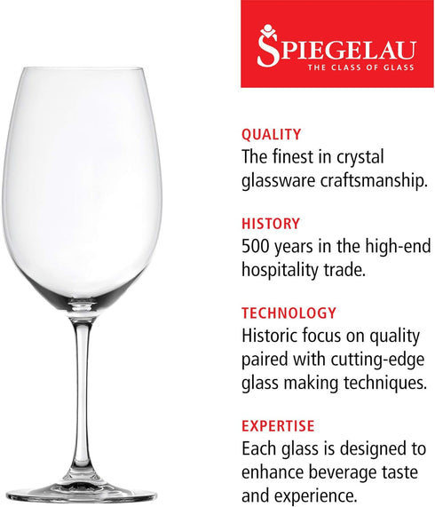 Spiegelau Salute Bordeaux Wine Glasses, Set of 4, European-Made Lead-Free Crystal, Classic Stemmed, Dishwasher Safe, Professional Quality Red Wine...