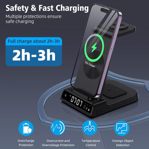 Wireless Charging Station, YiJYi 3 in 1 Watch Charger Stand with Digital Clock Suitable for iWatch SE/6/5/4/3/2/1,AirPods Pro, for iPhone 15/14/13...