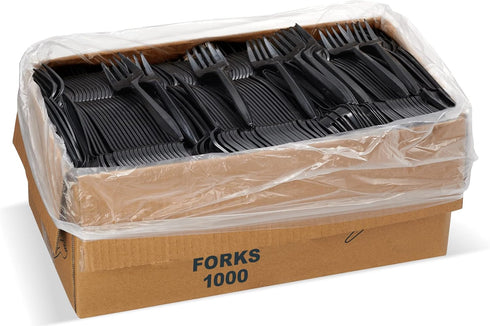 1,000 Plastic Disposable Forks Bulk Black Medium Weight Disposable Silverware Plastic Cutlery Fork...