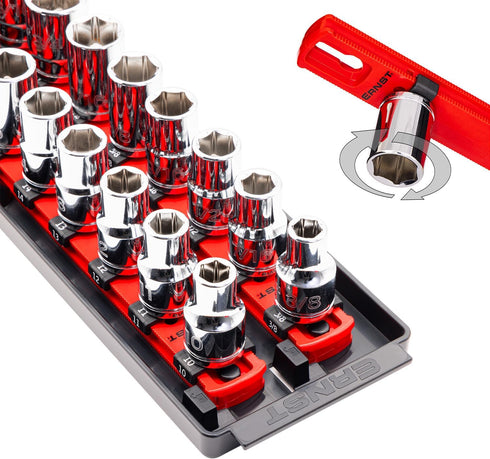 Ernst Manufacturing Socket Organizer Rails - Socket Boss 2-Rail 1/2-Inch-Drive Twist-Lock Socket Holder, 13-Inch, Red (8494) - Made in the USA...