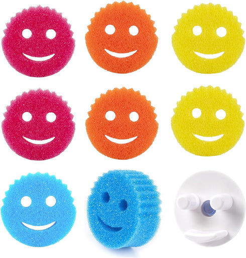 Scrub Dish Sponge Set Color Variety Pack (8 Sponges & 1 Sponge Holder), Scratch-Free Multipurpose Dish Sponges - Bpa Free & Made with Polymer Foam...