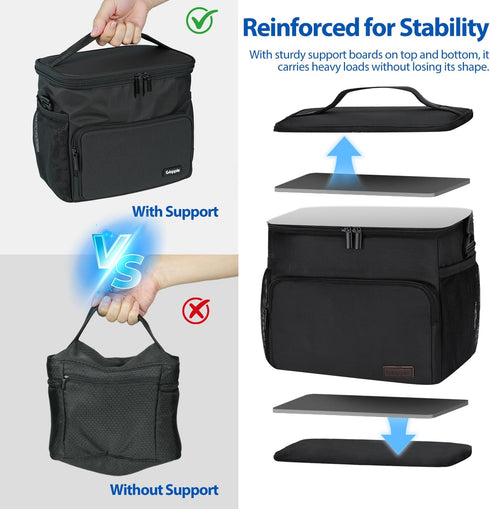 Gloppie Lunch Box for Men Women Insulated Lunch Bag Reusable Lunch Cooler Bag, Black...