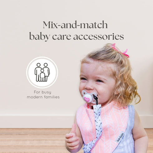 Dodo Babies Pacifier Clip with Case Set - 5-Piece Set, Pink & Gray Prints - Universal Binkie Clip & Holder Fits Most Pacifiers & Teethers - Secure...
