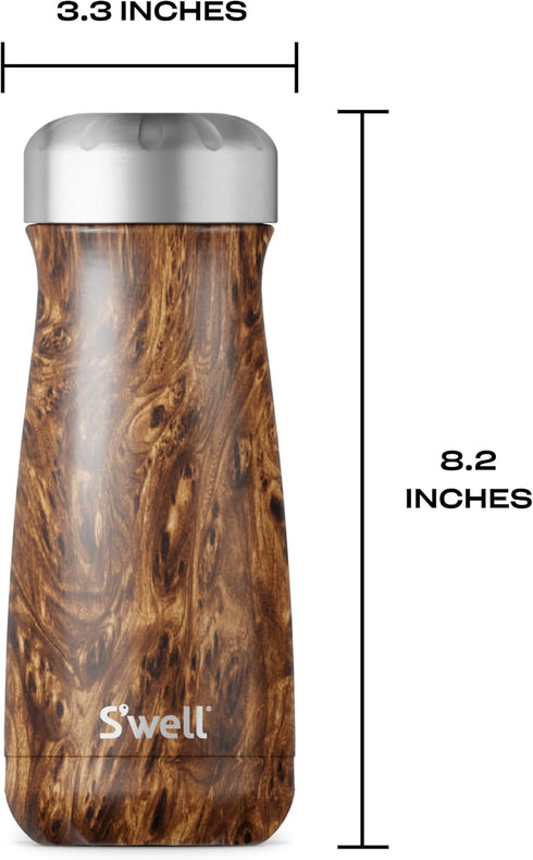 S'well Stainless Steel Traveler, 16oz, Teakwood, Triple Layered Vacuum Insulated Containers Keeps Drinks Cold for 24 Hours and Hot for 12, BPA Fre...
