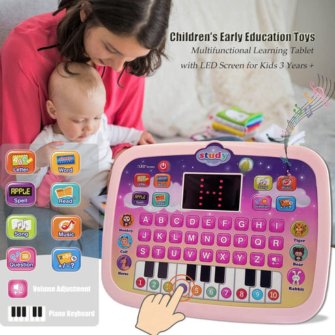 Kids Tablet Toddler Learning Pad with LED Screen Teach Alphabet Numbers Word Music Math Early Development Interactive Electronic Toy for Boys & Gi...