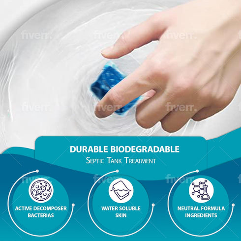 Septic Tank Treatment 12 Pcs for 1-Year Supply, Dissolvable Septic Tank Treatment Packs with Easy Operation, Durable Biodegradable Septic Tank Tre...