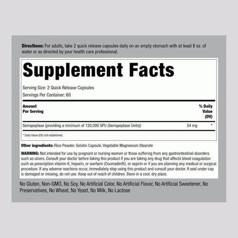 Piping Rock Serrapeptase 120000 SPU | 120 Capsules | Digestive Enzyme | Extra Strength Supplement | Non-GMO, Gluten Free...
