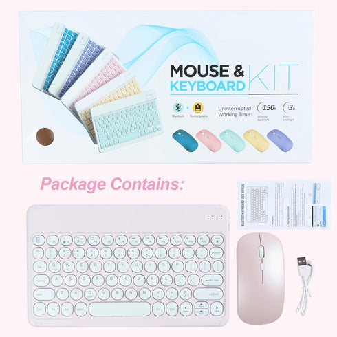 Bluetooth Keyboard and Mouse Combo,Rechargeable keyboard mouse combo,Ultra-Slim Portable Compact Wireless Mouse Keyboard Set for iPad/iPad Pro/iPa...