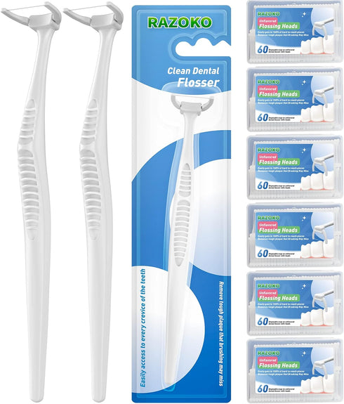 Dental Floss Picks, Clean Dental Flossers Kit with 3 Handles and 360 Extra Strength Refills...