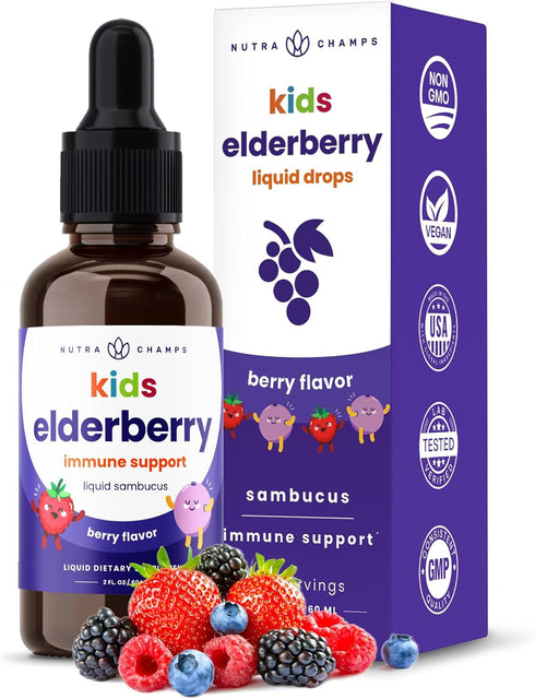 Black Elderberry for Kids Liquid Drops | 10:1 Extract Sambucus Elderberry Syrup for Kids | Sugar-Free European Elderberry Drops Berry Flavor | Imm...