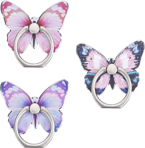 3PCS Phone Ring Holder, Butterfly Painted Pattern Metal Stand 360° Rotation Phone Finger Ring Stand, Cell Phone Finger Kickstand Grip Compatible w...