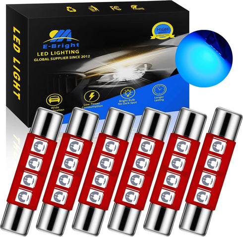 EverBright Blue 28MM Festoon Led for Car Visor Mirror Lights, 14V1CP 6641 6612F Led Festoon Bulb 12V Dome Light, 3030-4SMD, Pack of 6...