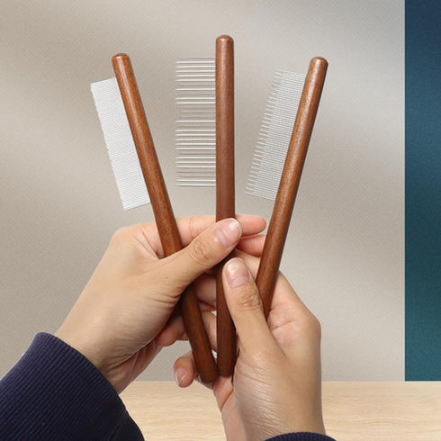 6 Pack Cat Comb, Solid Wood Pet Comb with Rounded and Smooth Ends Stainless Steel Teeth for Cat Dog, Rabbit Hair Comb, Flea Lice Comb for Removes ...