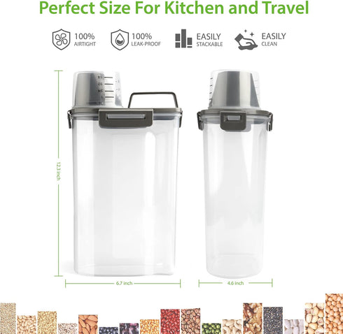 Rice Airtight Storage Container, 3 to 5Lbs Cereal Dry Food Flour Bin, Pet Dog Cat Food Dispenser with Measuring Cup, BPA Free Clear Plastic Kitche...