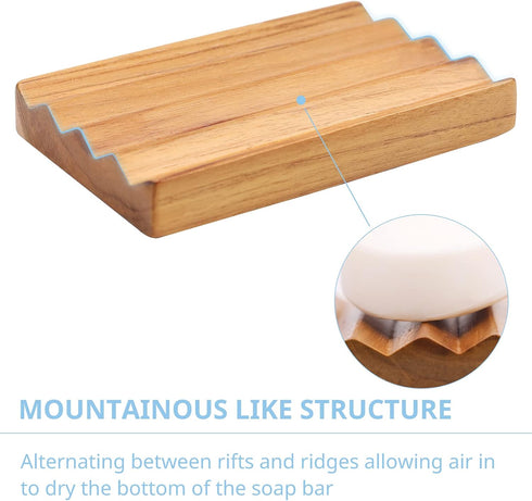 Teak Soap Dish for Shower by HTB, Wood Decorative Bath Soap Holder Heightened Base Design to Keep Soap Dry in Kitchen, Bathroom, Sink, Bathtub, Cu...