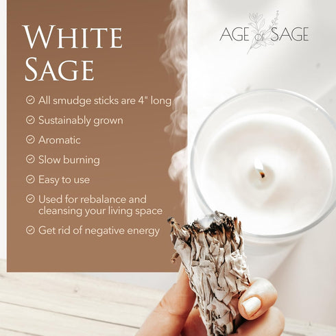 White Sage Smudge Sticks 4" Long - Burning Sage Bundle for Cleansing House, 3pk...