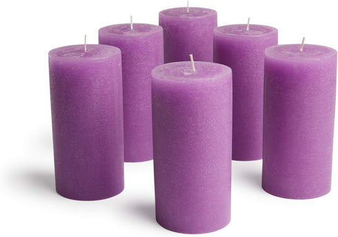 Mottled Pillar Candles by Bask - Set of 6-3" x 6" Dripless Unscented Candles in Purple for Home Decor, Relaxation & All Occasions...