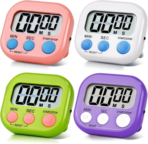 Timers 4 Pack Digital Kitchen Timer Magnetic Digital Timer with Big Display Loud Ring Cooking Timers for Kitchen Electronic Timer for Classroom, G...