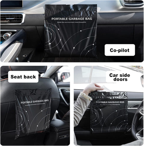 Disposable Trash Bags for Cars, Vomit Bags Pack of 100, Portable Drawstring, Paste Dual-Use Self Adhesive Cleaning Bags, Easy Stick on and Hanging...