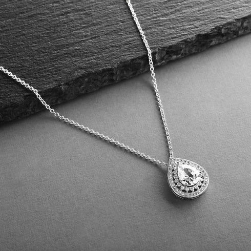 Mariell Pear-Shaped Solitaire Pendant Necklace for Brides, Bold ¾ CZ Crystal Drop, Vintage Wedding Bridal Jewelry for Weddings, Mother to The Brid...