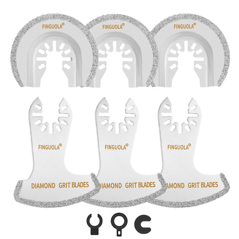 Oscillating Tool Blades, 6Pcs Diamond Carbide Multi Tool Blades for Grout Removal and Soft Tile Cut, Semi Circle Finger Segment Swing Grit Grout O...