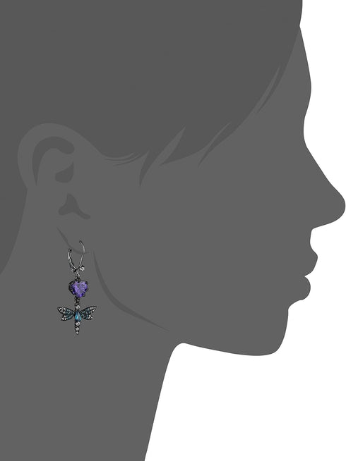 Betsey Johnson CZ & Butterfly Double Mismatch Drop Earring...
