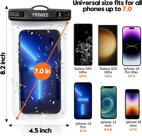 Waterproof Phone Pouch, Universal IPX8 Cellphone Dry Bag Case, Large Phone Protector for iPhone Samsung Galaxy, Essentials for Outdoor Sports Beac...