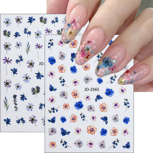 Colorful Flower Nail Stickers for Nail Art 6Sheets Ice-clear Dried Flowers Nail Art Supplies Cherry Blossoms Sunflower Nail Decals Daisy Nail Art ...