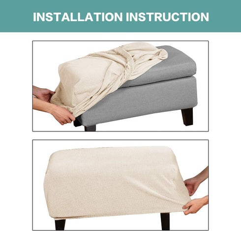 Turquoize Stretch Ottoman Cover Ottoman Slipcover Sofa Cover Footstool Protector Storage Ottoman Covers Furniture Protector Soft Rectangle slipcov...