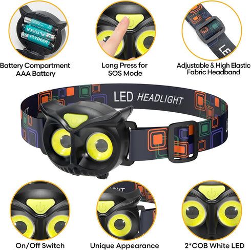 Lsnisni Kids Headlamp 2 Pack,LED Head Lamp with 4 Modes,IPX5 Waterproof Head Lights for Forehead,Head Flashlight for Adults and Kids Outdoor Campi...