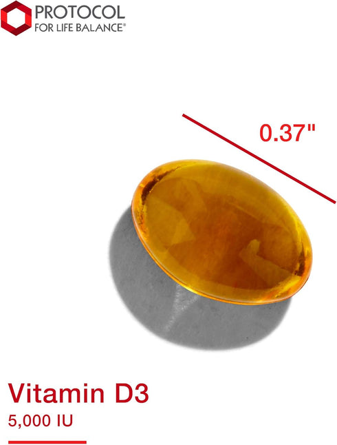 Protocol Vitamin D3 5,000 IU - Bone & Teeth Support* - Dietary Supplement for Immunity & Bone Mineralization* - Extra Virgin Olive Oil - Non-GMO, ...