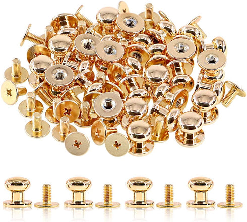 Swpeet 30Sets Gold 8x10x10mm Chicago Screws Round Head Button Stud Slotted Screws Nail Rivet Leather Rivets Craft Belt for DIY Craft Leather Craft...