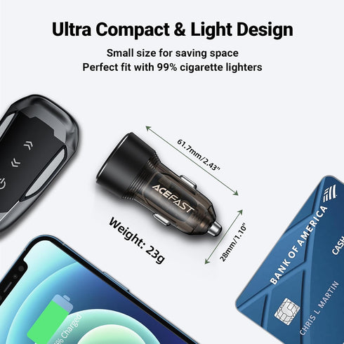 60W Fast Car Charger USB C with Voltage Display, ACEFAST PD3.0/QC3.0/AFC/FCP Fast Charging Dual Port Car Power Adapter for iPhone 13 Pro Max/13 Pr...