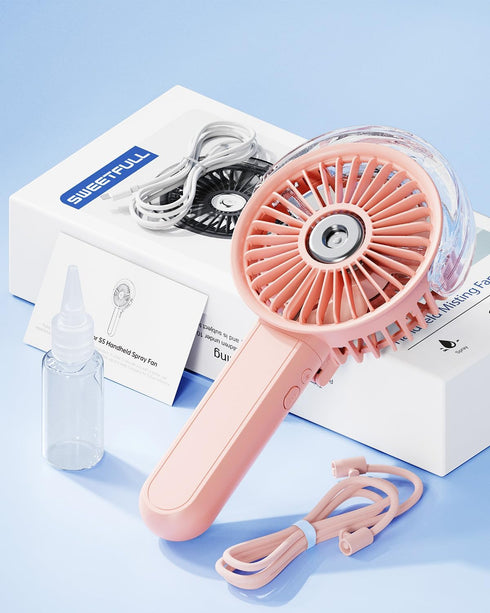 SWEETFULL Portable Misting Fan - 180° Foldable Handheld Personal Fan with Mist Spray, 3 Speeds, 30ml Water Tank, USB Rechargeable for Travel, Outd...