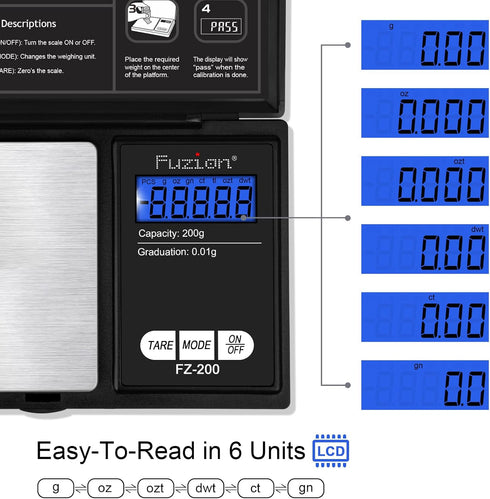 Fuzion Digital Pocket Scale, 200g/0.01g Gram Scale, Mini Scale Grams, Small Digital Scale, Small Food Scale, Jewelry Scale, Precision Scale with T...