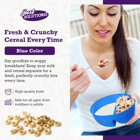 Just Solutions Crunch Anti-Soggy Cereal Bowl - Keeps Cereal Fresh & Crunchy | BPA Free | Microwave Safe | Ice Cream & Topping, Yogurt & Berries, F...