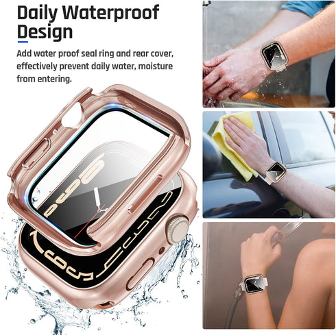 Goton 2 in 1 Waterproof Case for Apple Watch Screen Protector 44mm SE 2nd Gen Series 6 5 4 SE, 360 Protective Glass Face Cover + Back Frame for iW...