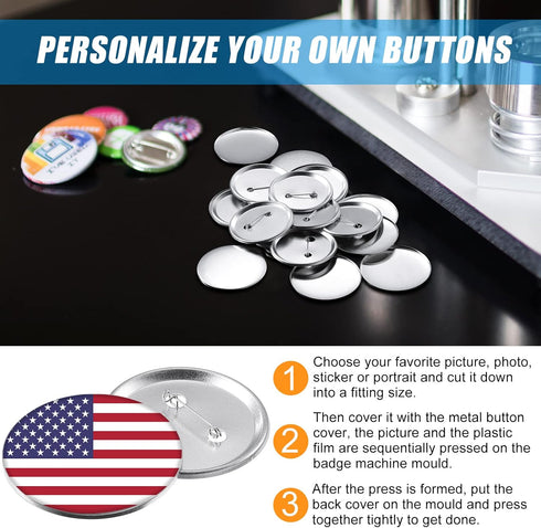 300 Pieces Blank Button Making Supplies Round Badge Button Parts Metal Button Pin Badge Kit for Button Maker Machine, Including Metal Shells Back ...