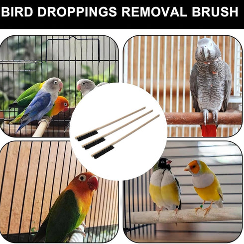 Zerodis 3PCS Brushes for Pets Bird Cage Brush Wooden Cleaning Brush Portable Long Handle Bird Cage House Brush Accessory for Pet Birds Parrots Cag...
