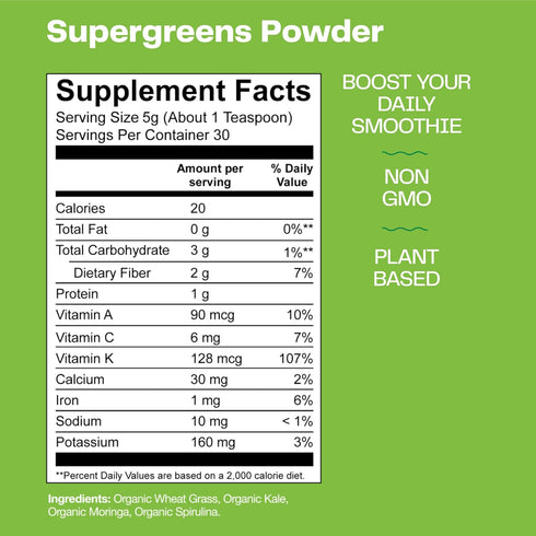 Amazing Grass Super Greens Booster: Greens Powder Smoothie Mix with Spirulina, Moringa, Wheat Grass & Kale Smoothie Booster, Chlorophyll Providing...