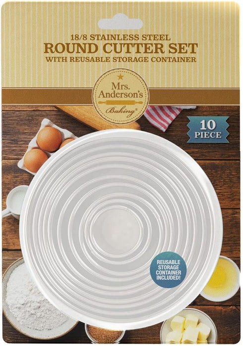 Mrs. Anderson’s Baking Cookie Fondant Cutters, Graduated Round, Stainless Steel, 10-Piece Set with Storage Container...