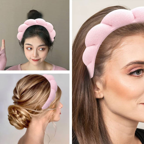 Spa Headband for Washing Face Bubble Headband for Women Girls Soft Skincare Headbands Sponge Puffy Makeup Headband Non Slip Pink Headband for Bubb...